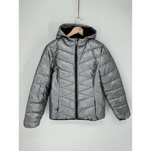 Spyder Women's Alyce Short Puffer Jacket Metallic Silver Size Medium‎ Hooded
